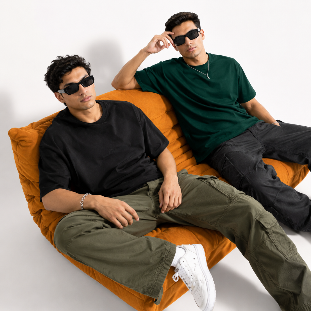 Double Down – Black and Bottle Green Cotton T-Shirt