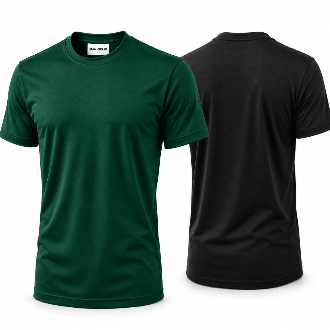 Double Down – Black and Bottle Green Cotton T-Shirt - Man-Solid®