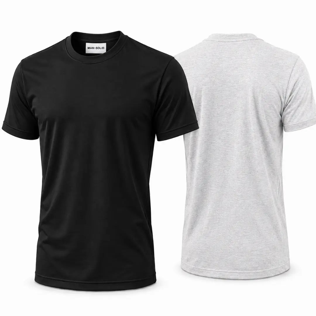 Double Down – Black and Grey Melange Cotton T-Shirt - Man-Solid®