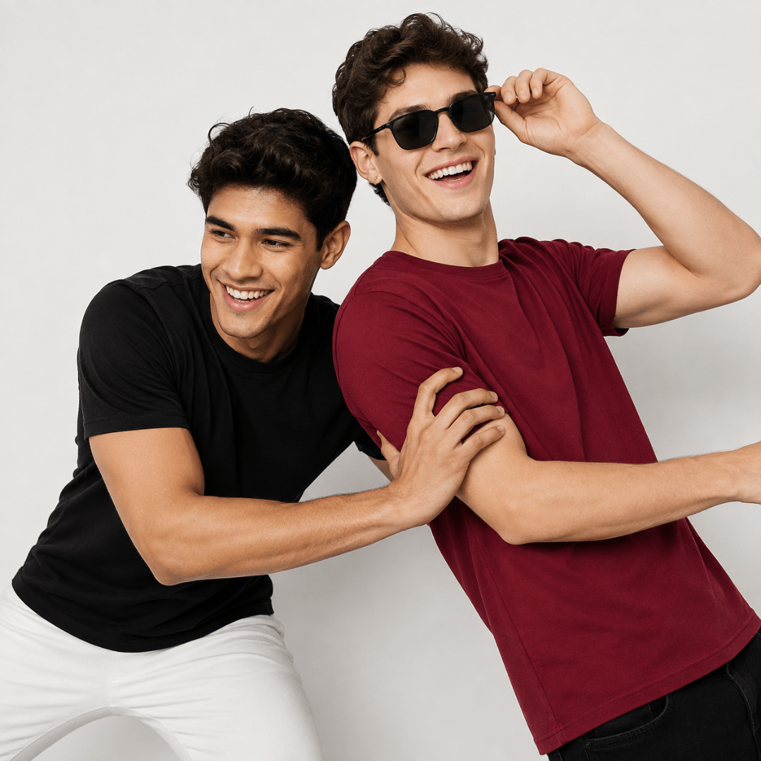 Double Down – Black and Maroon Cotton T-Shirt - Man-Solid®
