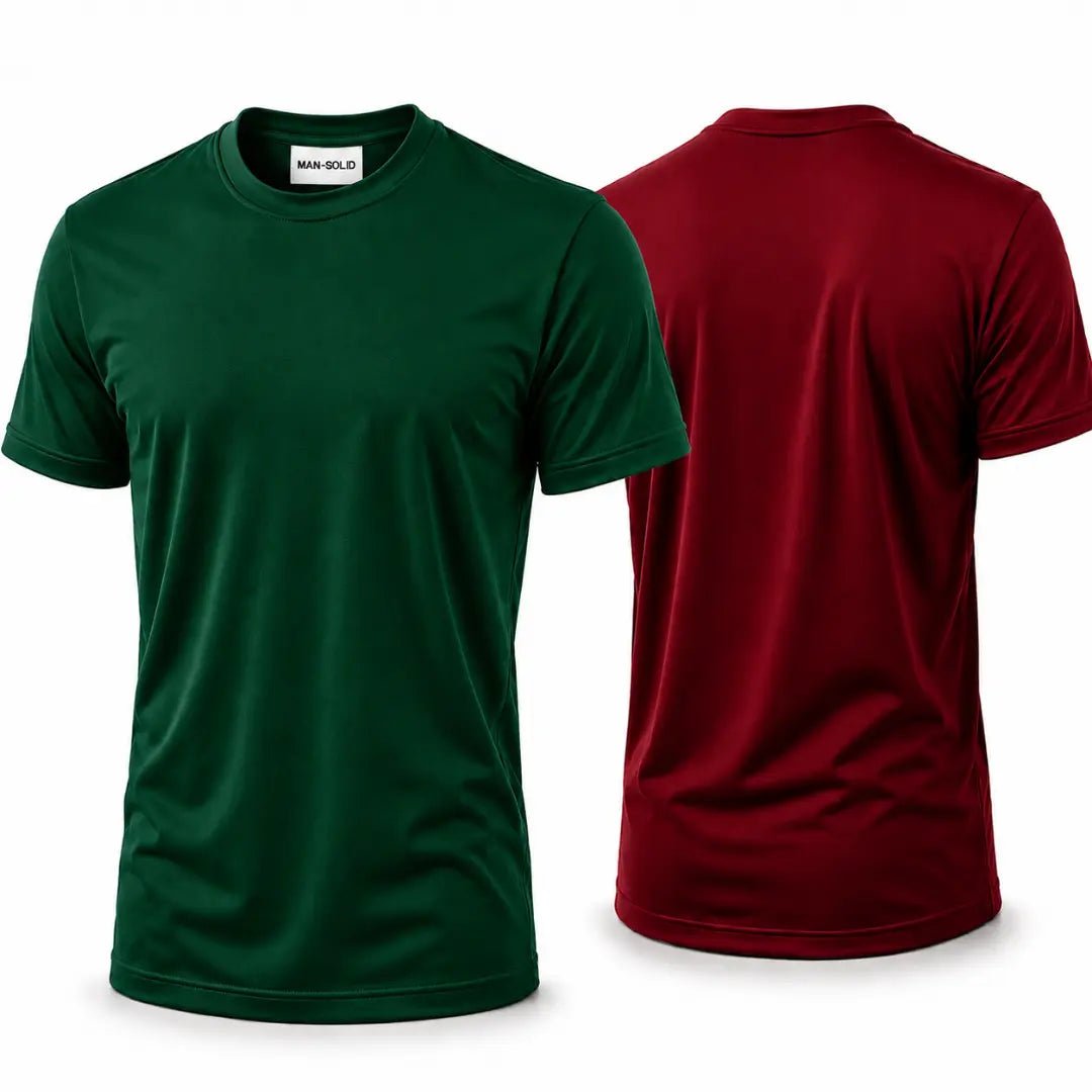 Double Down – Bottle Green and Maroon Cotton T-Shirt - Man-Solid®