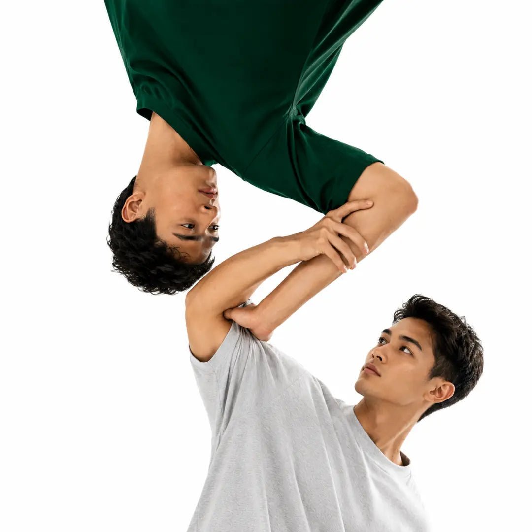 Double Down – Grey Melange and Bottle Green Cotton T-Shirt - Man-Solid®
