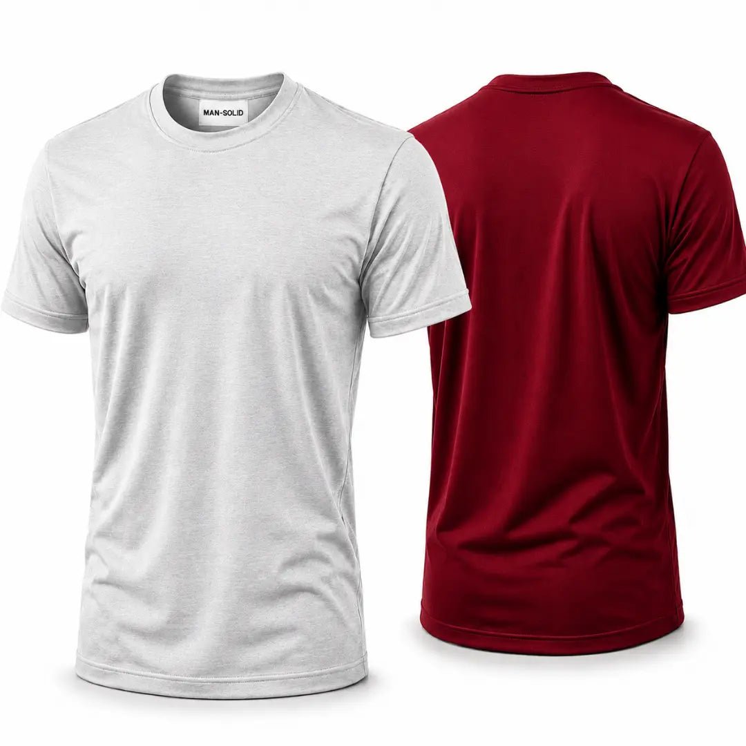 Double Down – Grey Melange and Maroon Cotton T-Shirt - Man-Solid®