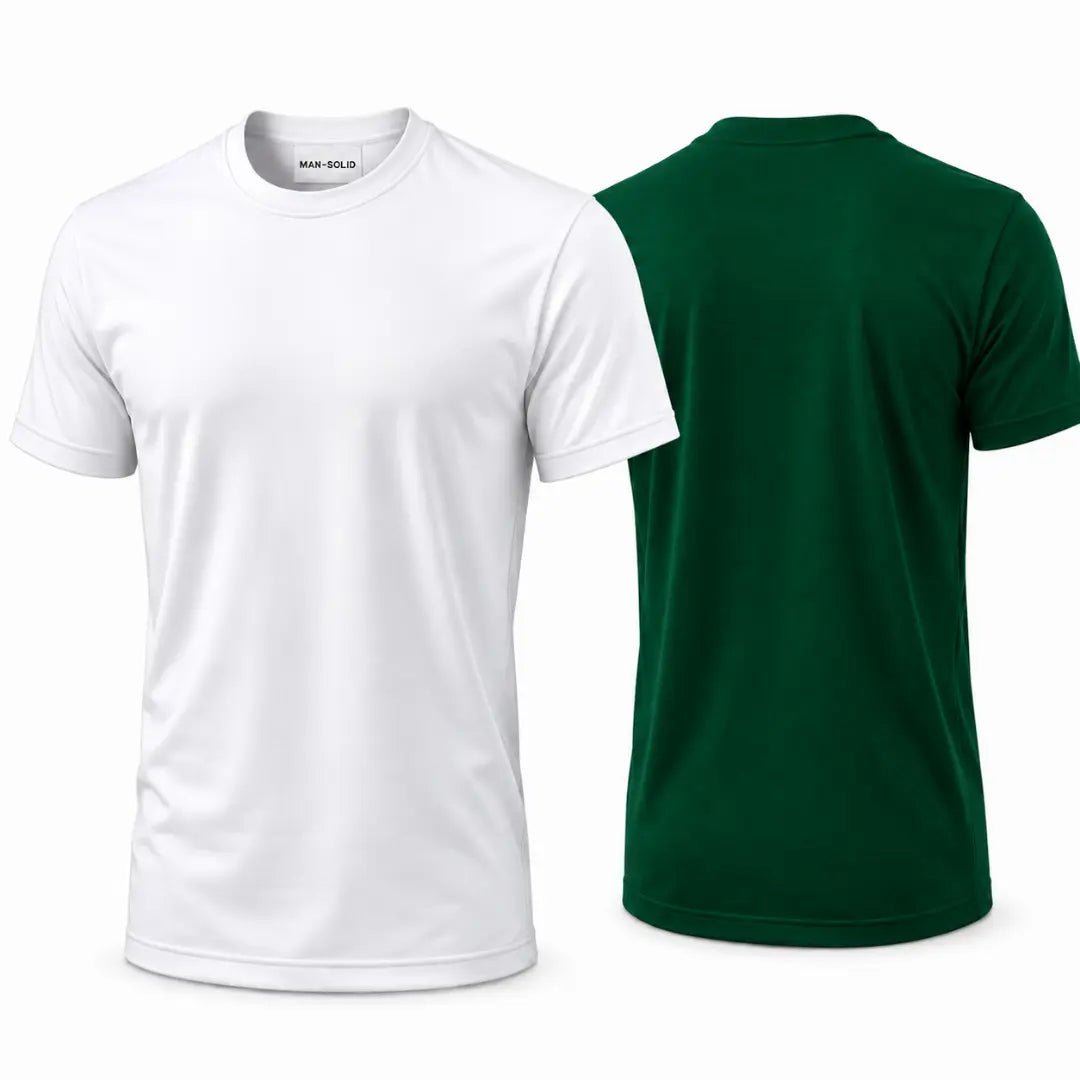 Double Down – White and Bottle Green Cotton T-Shirt - Man-Solid®