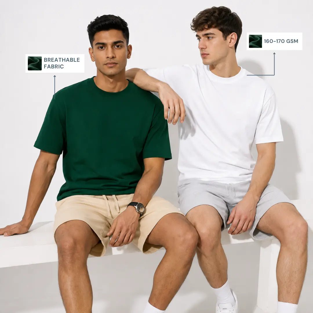 Double Down – White and Bottle Green Cotton T-Shirt - Man-Solid®