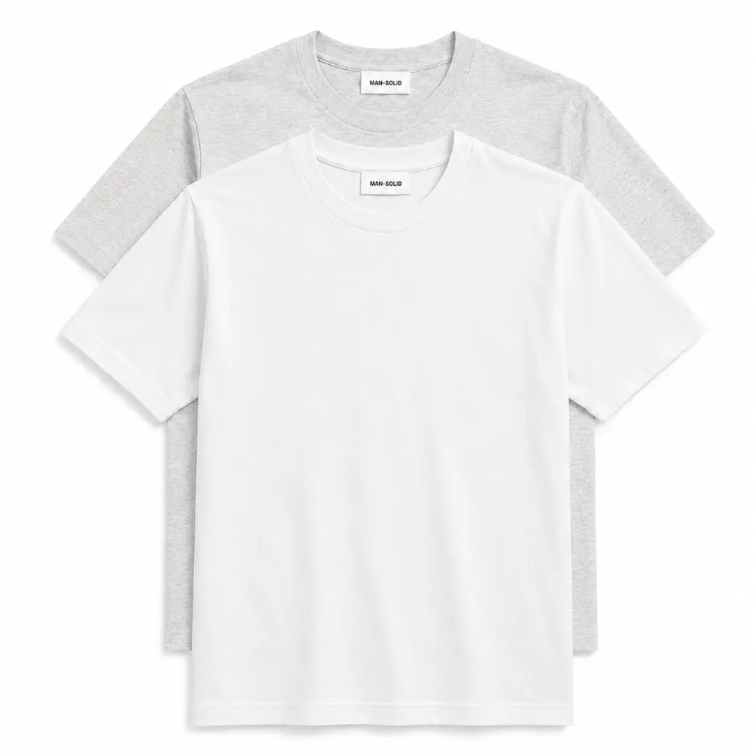 Double Down – White and Grey Melange Cotton T-Shirt - Man-Solid®