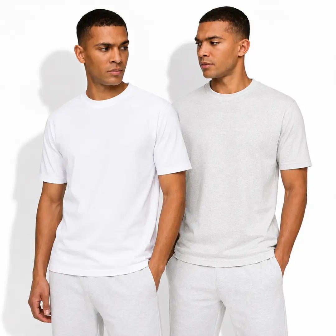 Double Down – White and Grey Melange Cotton T-Shirt - Man-Solid®