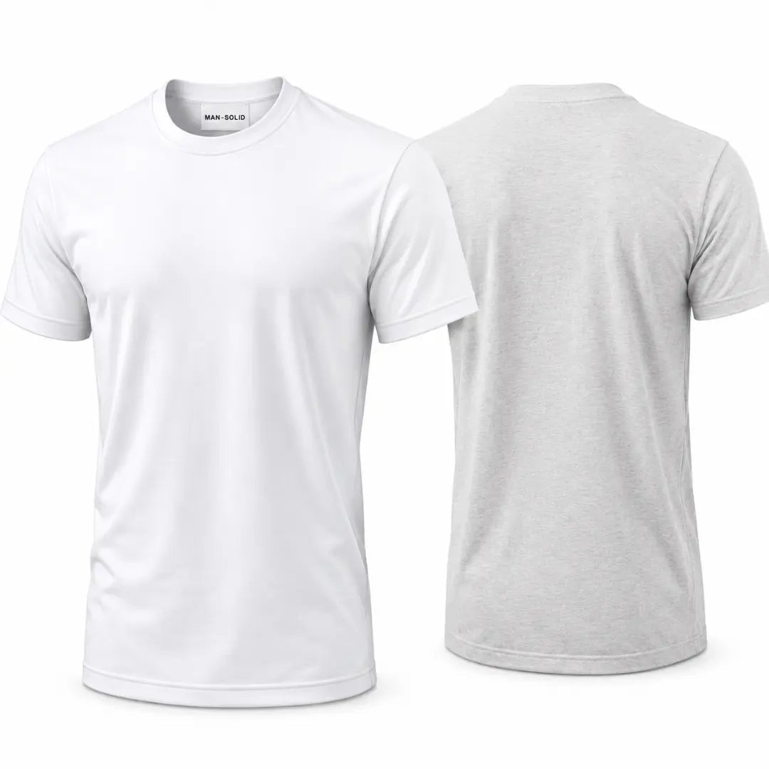 Double Down – White and Grey Melange Cotton T-Shirt - Man-Solid®