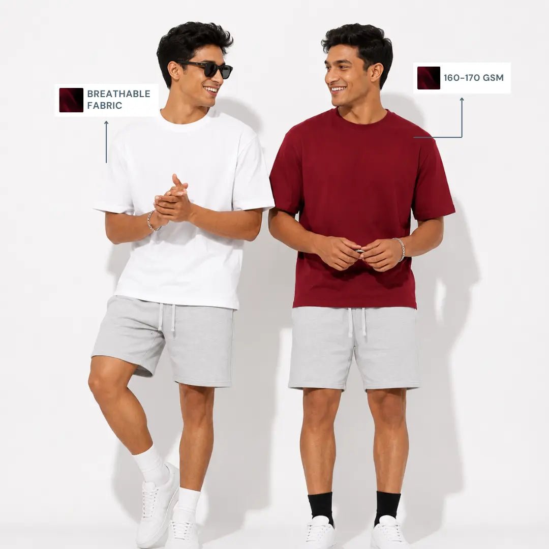 Double Down – White and Maroon Cotton T-Shirt - Man-Solid®