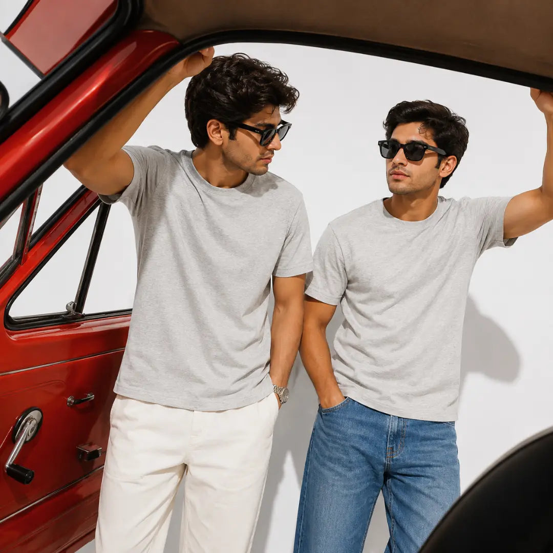 Double Down – Grey Melange and Grey Melange T-Shirt