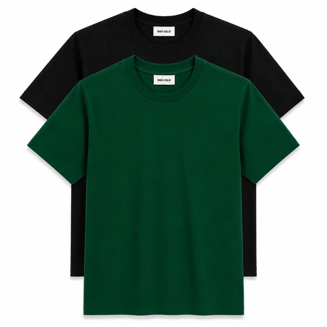 Double Down – Black and Bottle Green Cotton T-Shirt - Man-Solid®