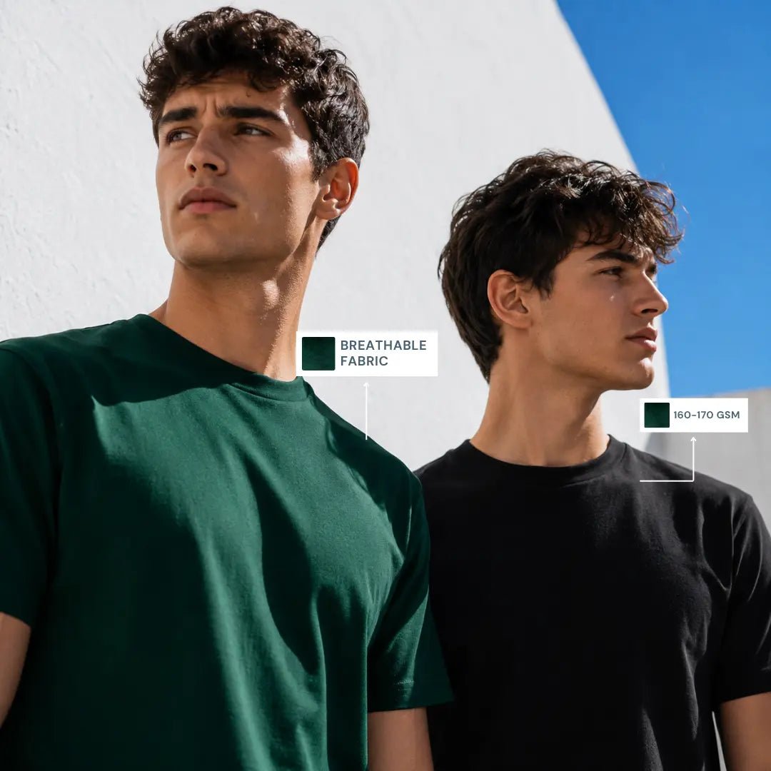 Double Down – Black and Bottle Green Cotton T-Shirt - Man-Solid®