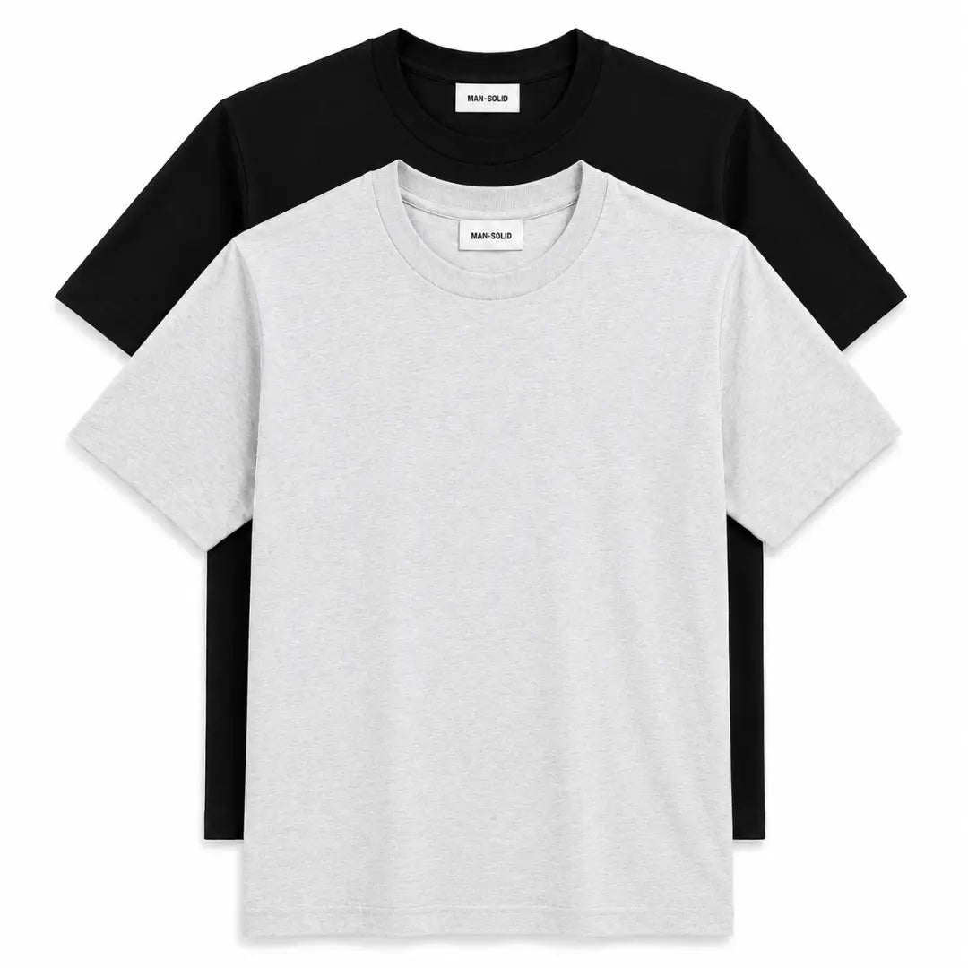 Double Down – Black and Grey Melange Cotton T-Shirt - Man-Solid®