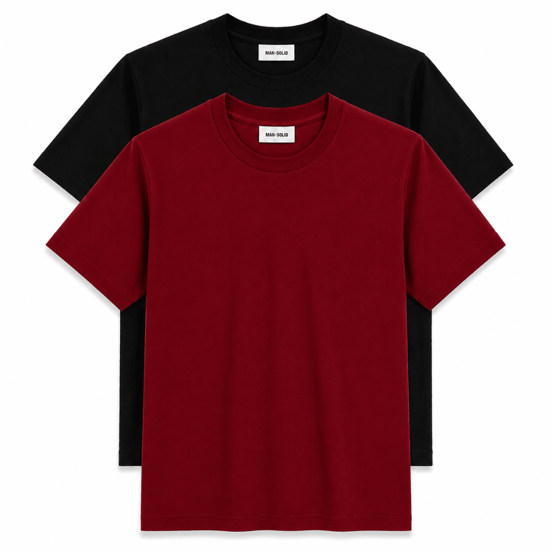 Double Down – Black and Maroon Cotton T-Shirt - Man-Solid®
