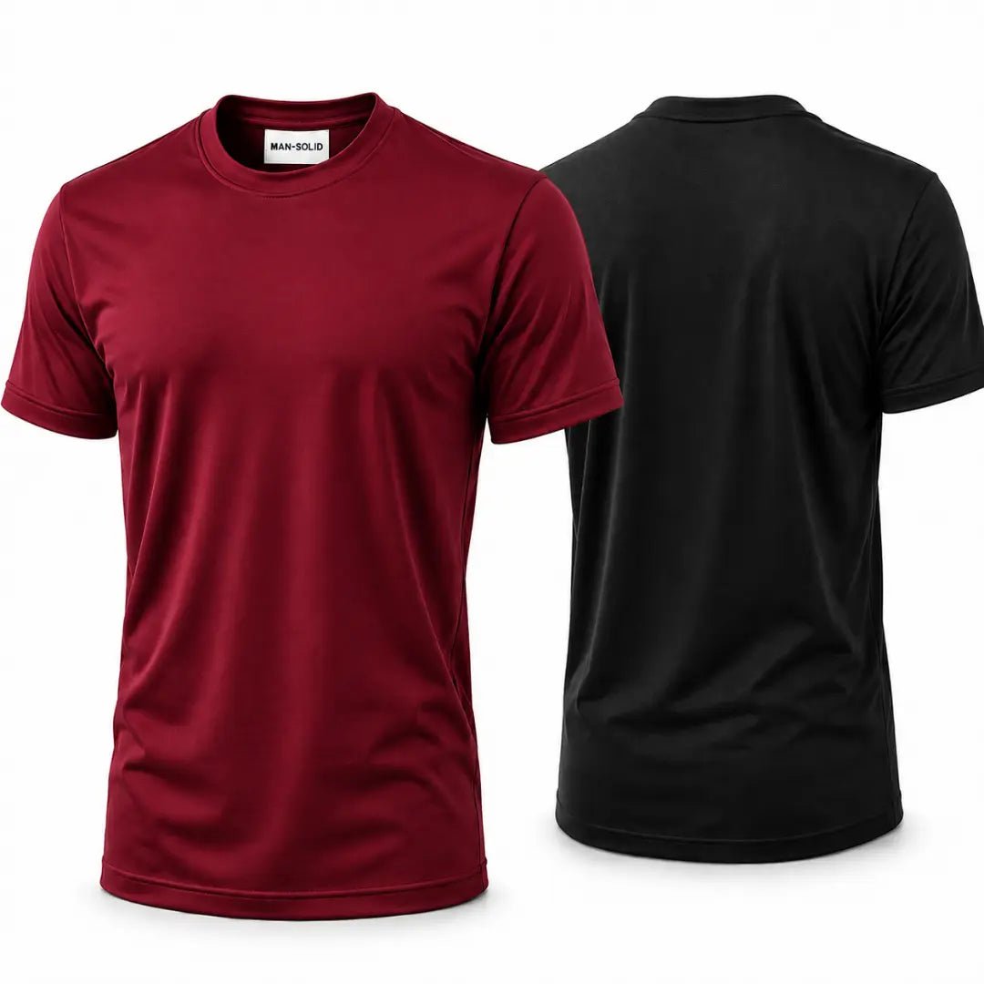 Double Down – Black and Maroon Cotton T-Shirt - Man-Solid®