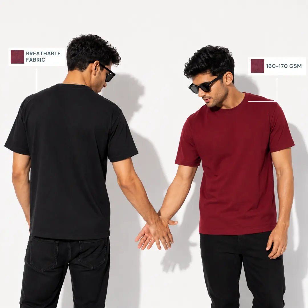 Double Down – Black and Maroon Cotton T-Shirt - Man-Solid®