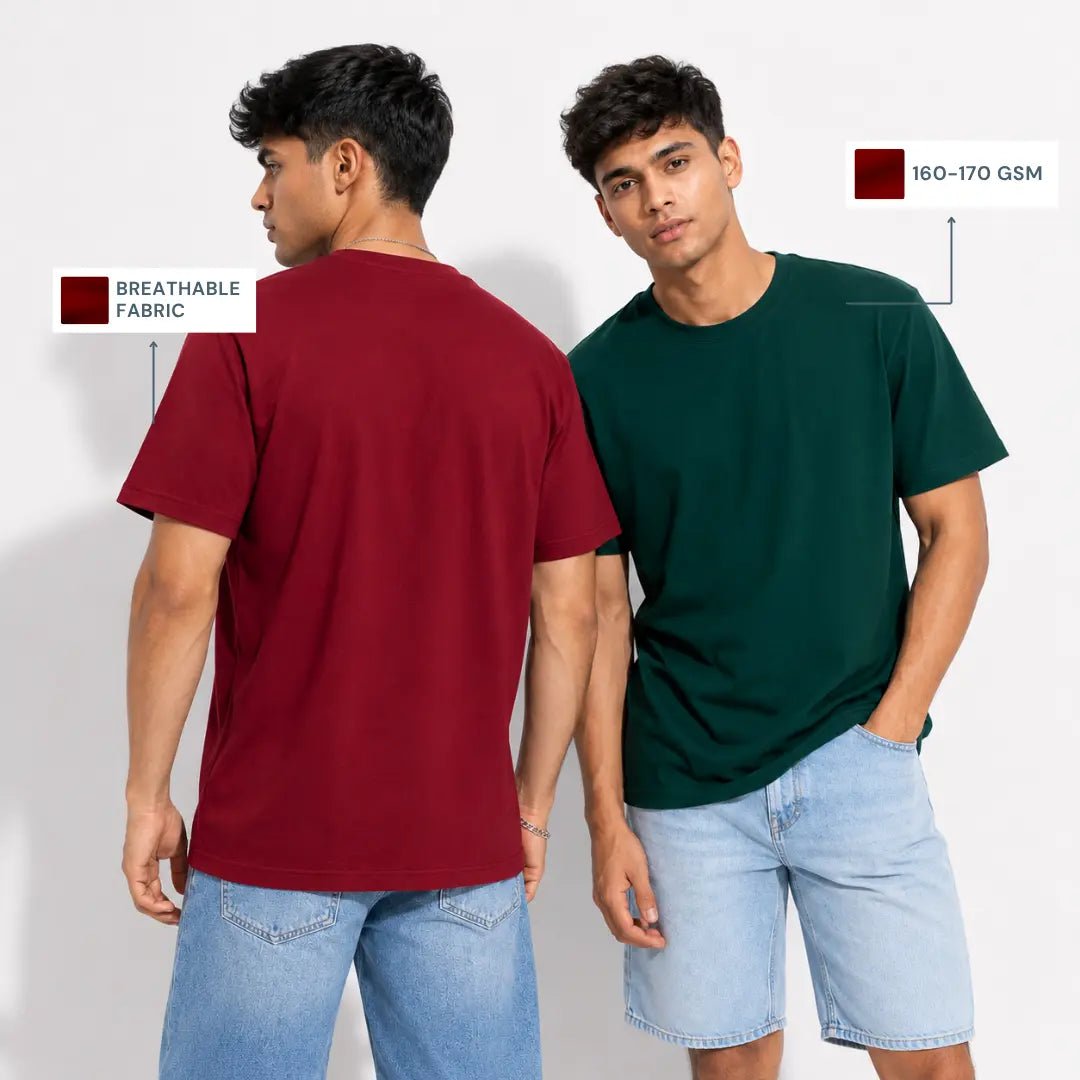 Double Down – Bottle Green and Maroon Cotton T-Shirt - Man-Solid®