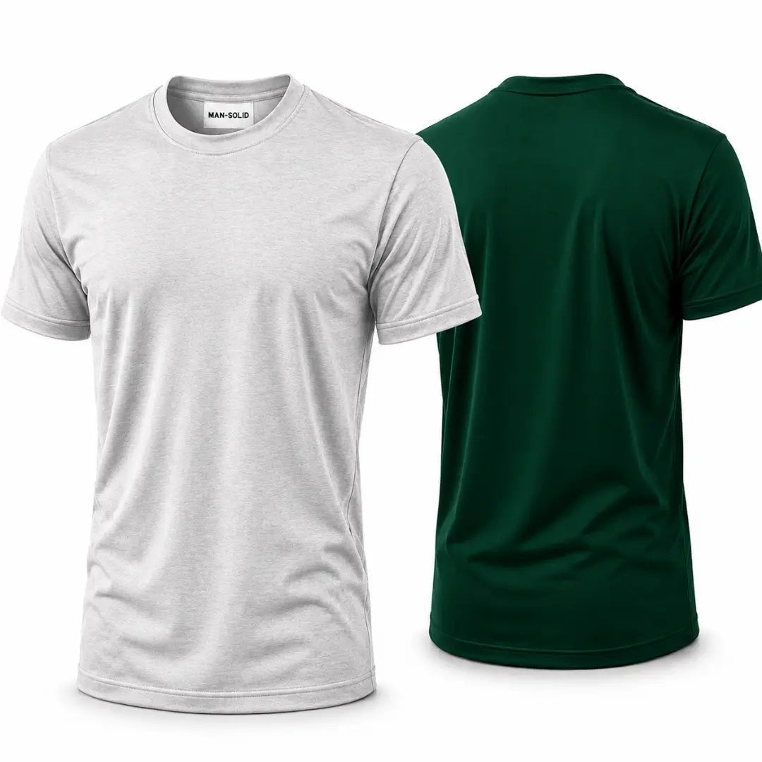 Double Down – Grey Melange and Bottle Green Cotton T-Shirt - Man-Solid®