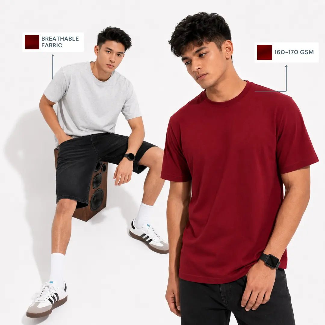 Double Down – Grey Melange and Maroon Cotton T-Shirt - Man-Solid®