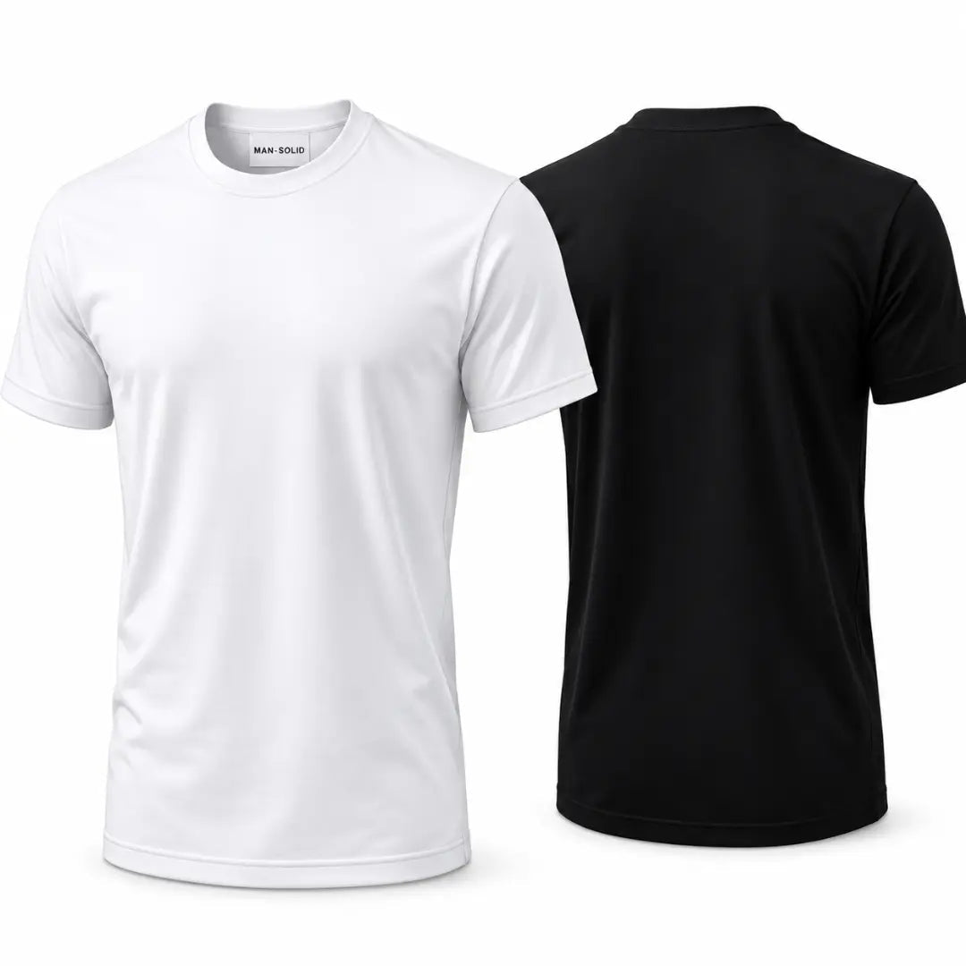 Double Down – White and Black Cotton T-Shirt - Man-Solid®