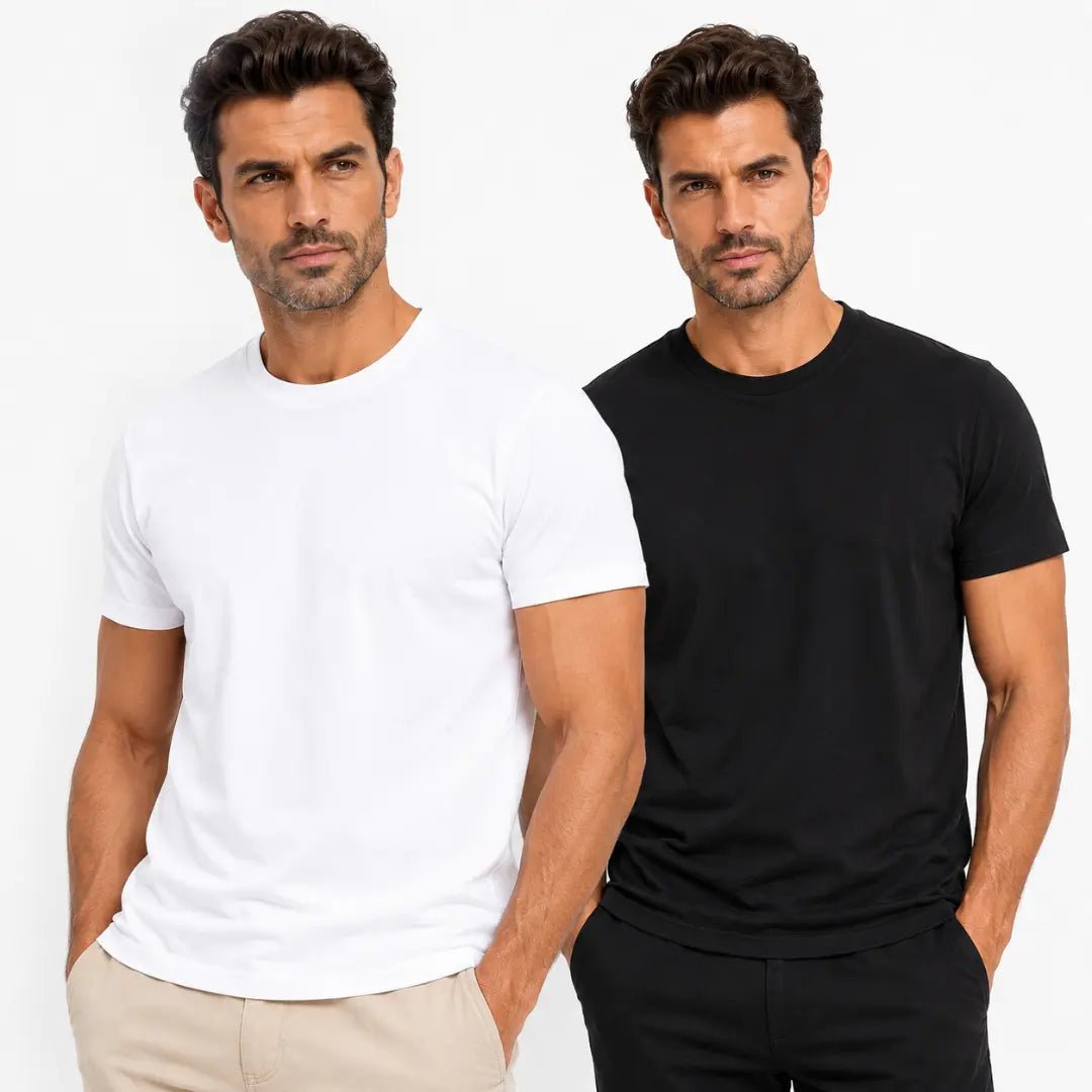 Double Down – White and Black Cotton T-Shirt - Man-Solid®