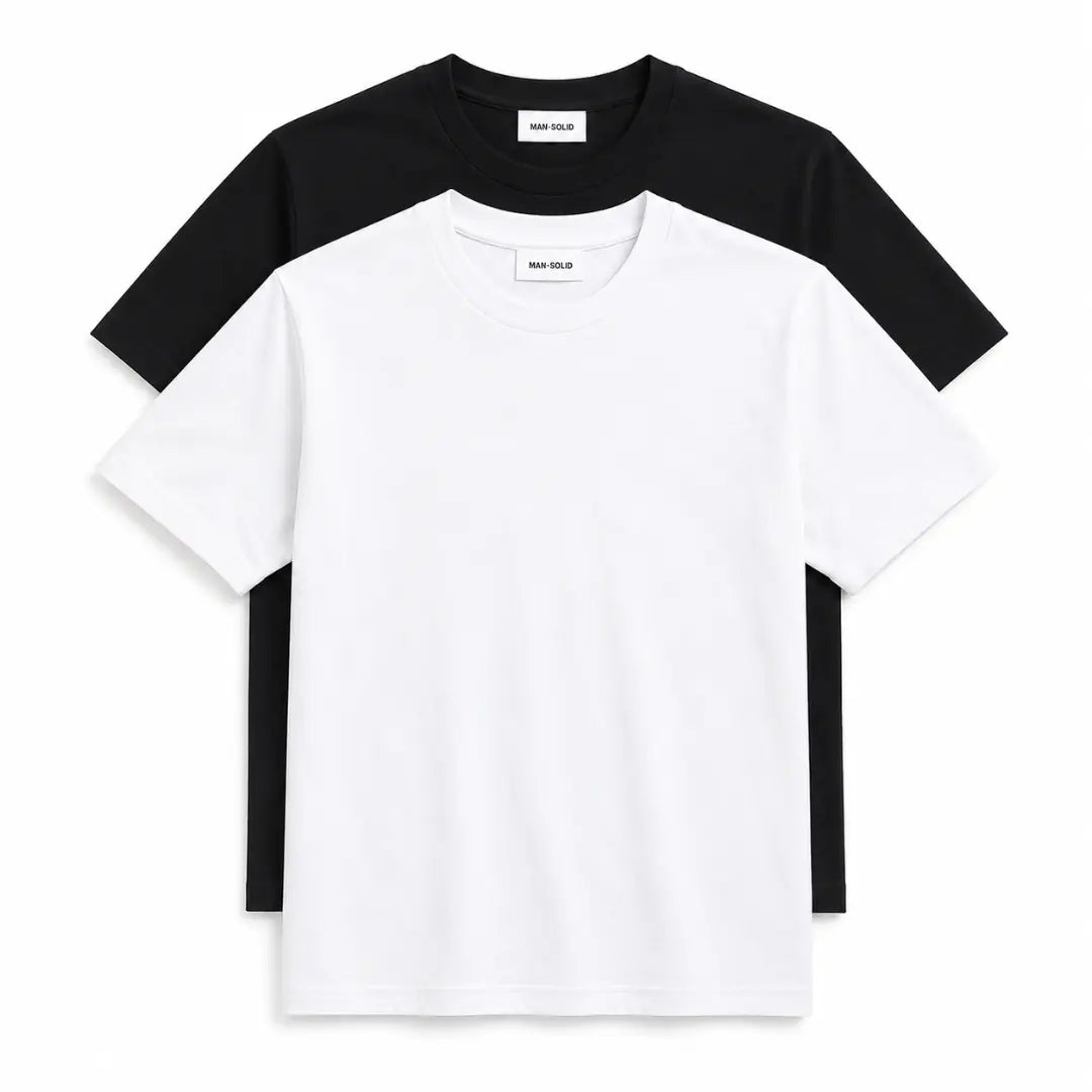 Double Down – White and Black Cotton T-Shirt - Man-Solid®
