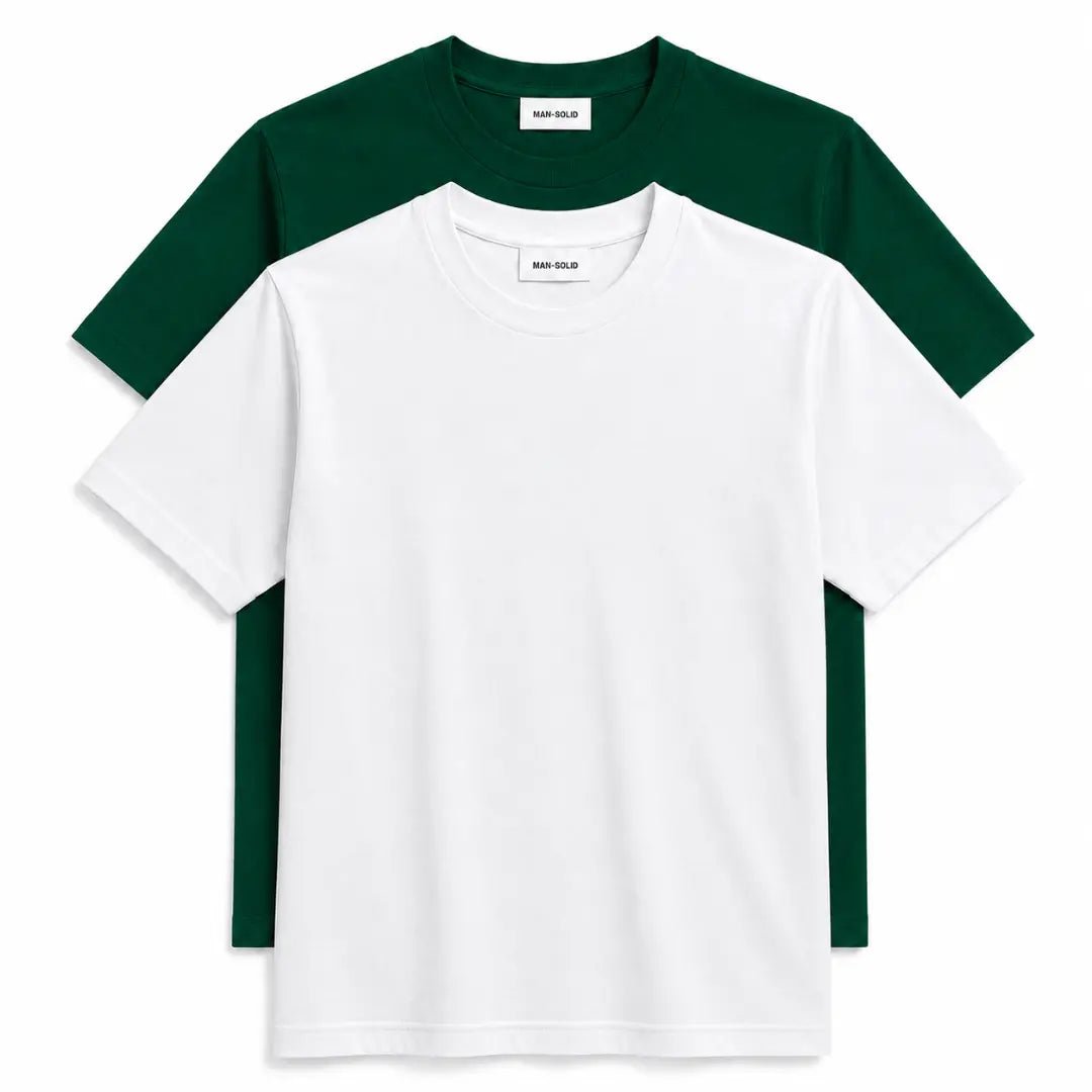 Double Down – White and Bottle Green Cotton T-Shirt - Man-Solid®