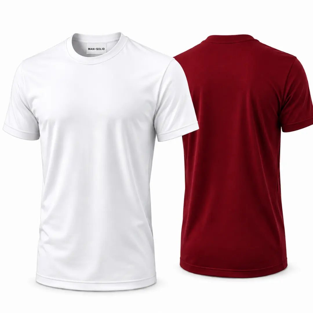 Double Down – White and Maroon Cotton T-Shirt - Man-Solid®