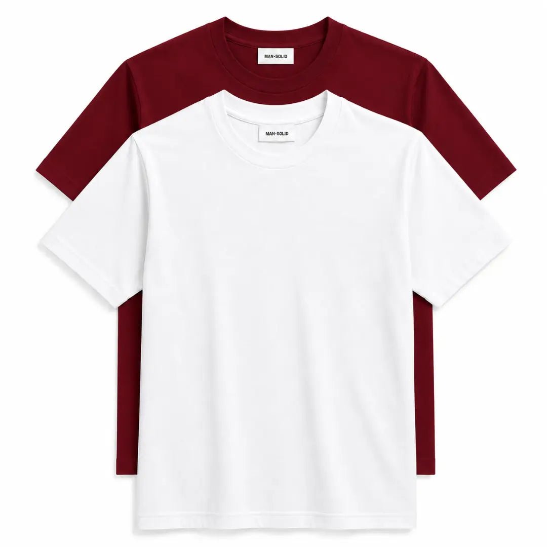 Double Down – White and Maroon Cotton T-Shirt - Man-Solid®